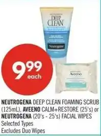 Shoppers Drug Mart Neutrogena deep clean foaming scrub, aveeno calm+restore or neutrogena facial wipes offer