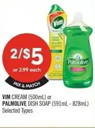 Shoppers Drug Mart Vim cream or palmolive dish soap offer