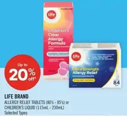Shoppers Drug Mart Life brand allergy relief tablets offer