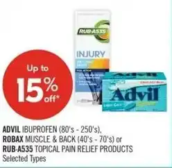 Shoppers Drug Mart Advil ibuprofen, robax muscle & back (40's 70's) or products rub-a535 topical pain relief products offer