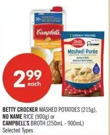 Shoppers Drug Mart Betty crocker mashed potatoes, no name rice or campbell's broth offer
