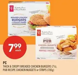Shoppers Drug Mart PC thick & crispy breaded chicken burgers pub recipe chicken nuggets or strips offer