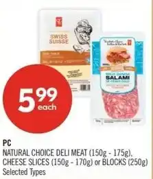 Shoppers Drug Mart PC natural choice deli meat, cheese slices or blocks offer