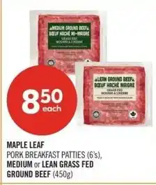 Shoppers Drug Mart Maple leaf pork breakfast patties, medium or lean grass fed ground beef offer
