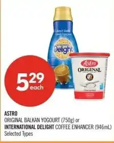 Shoppers Drug Mart Astro original balkan yogourt or international delight coffee enhancer offer