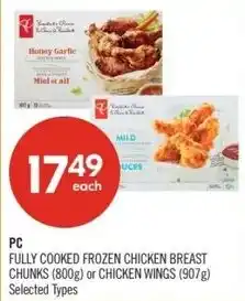 Shoppers Drug Mart PC fully cooked frozen chicken breast chunks or chicken wings offer