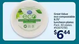 Walmart Great Value eco compostable 8.75 luncheon plates offer