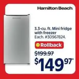 Walmart Hamilton Beach Mini Fridge offer