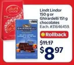 Walmart Lindt Lindor 150 g or Ghirardelli 151 g chocolates offer