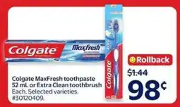 Walmart Colgate MaxFresh toothpaste or Extra Clean toothbrush offer