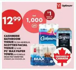 Real Canadian Superstore Cashmere Bathroom Tissue, Scotties Facial Tissue, PC Max Paper Towel offer
