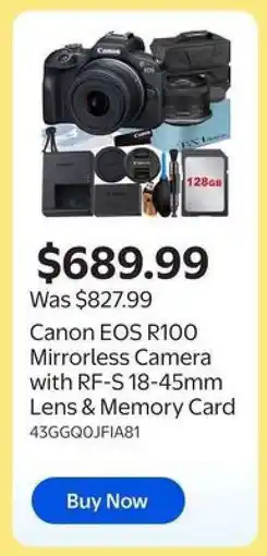 Walmart CANON EOS R100 MIRRORLESS CAMERA offer