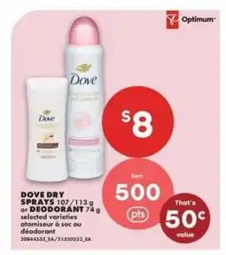 No Frills Dove Dry Sprays or Deodorant offer