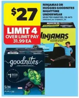 Real Canadian Superstore Ninjamas or Huggies Goodnites Nighttime Underwear offer