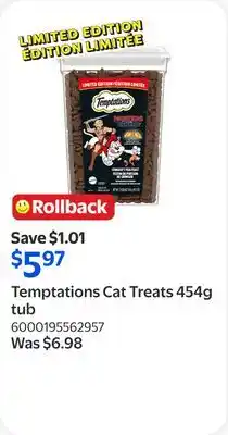 Walmart Temptations Cat Treats 454g tub offer