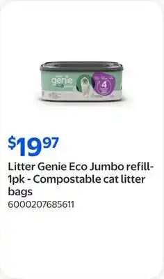 Walmart Litter Genie Eco Jumbo refill- 1pk - Compostable cat litter bags offer