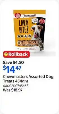 Walmart Chewmasters Assorted Dog Treats 454gm offer