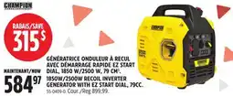 Canadian Tire CHAMPION 1850W/2500W RECOIL INVERTER GENERATOR WITH EZ START DIAL, 79CC offer