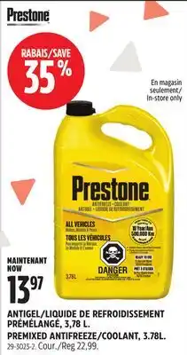 Canadian Tire PRESTONE PREMIXED ANTIFREEZE/COOLANT offer