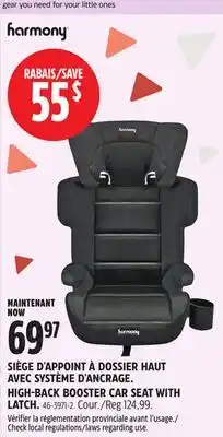 Canadian Tire HARMONY HIGH-BACK BOOSTER CAR SEAT WITH LATCH offer