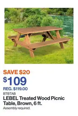 Patrick Morin Treated Wood Picnic Table, Brown, 6 ft offer