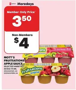 Independent City Market MOTT'S FRUITSATIONS APPLE SAUCE, 4X104/111 ML offer