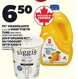 Independent City Market PC ORANGE JUICE, 2.5 L OR SIGGI'S SKYR TUBS, 650/750 G offer