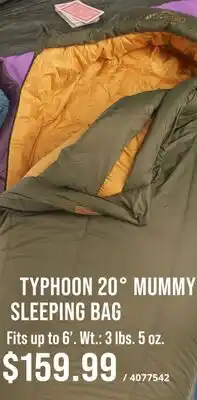Cabela's TYPHOON 20° MUMMY SLEEPING BAG offer