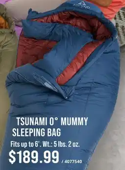 Cabela's TSUNAMI 0° MUMMY SLEEPING BAG offer