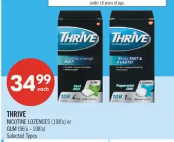 Shoppers Drug Mart THRIVE NICOTINE LOZENGES (108's) or GUM (96's - 108's) offer