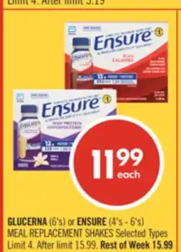 Shoppers Drug Mart GLUCERNA (6's) or ENSURE (4's - 6's) MEAL REPLACEMENT SHAKES offer