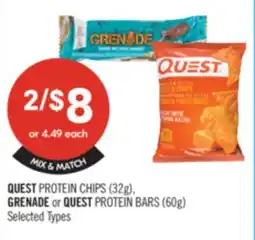 Shoppers Drug Mart QUEST PROTEIN CHIPS (32g). GRENADE or QUEST PROTEIN BARS (60g) offer