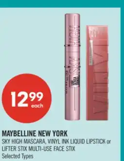 Shoppers Drug Mart MAYBELLINE NEW YORK SKY HIGH MASCARA, VINYL INK LIQUID LIPSTICK or LIFTER STIX MULTI-USE FACE STIX offer
