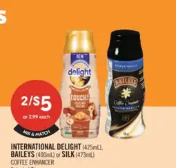 Shoppers Drug Mart INTERNATIONAL DELIGHT (425mL), BAILEYS (400mL) or SILK (473mL) COFFEE ENHANCER offer