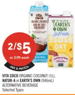 Shoppers Drug Mart VITA COCO ORGANIC COCONUT (1L), NATUR-A or EARTH'S OWN (946mL) ALTERNATIVE BEVERAGE offer