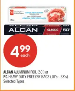 Shoppers Drug Mart ALCAN ALUMINUM FOIL (50') or PC HEAVY DUTY FREEZER BAGS (10's - 38's) offer