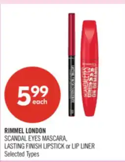 Shoppers Drug Mart RIMMEL LONDON SCANDAL EYES MASCARA, LASTING FINISH LIPSTICK or LIP LINER offer