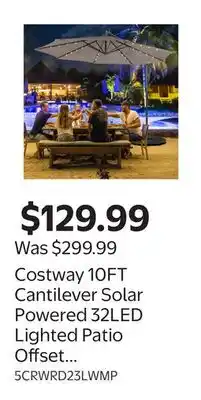 Walmart Costway 10FT Cantilever Solar Powered 32LED Lighted Patio Offset Umbrella Outdoor Coffee offer