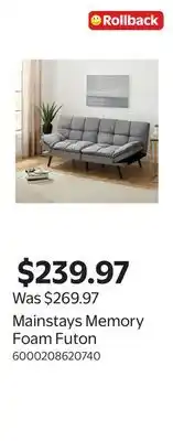 Walmart Mainstays Memory Foam Futon offer