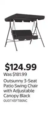 Walmart Outsunny 3-Seat Patio Swing Chair with Adjustable Canopy Black offer