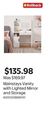 Walmart Mainstays Vanity with Lighted Mirror and Storage offer