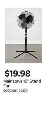Walmart Mainstays 16 Stand Fan offer