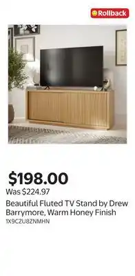 Walmart Beautiful Fluted TV Stand by Drew Barrymore, Warm Honey Finish offer