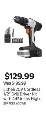 Walmart Litheli 20V Cordless 1/2 Drill Driver Kit with 443 in·lbs High Torque offer
