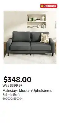 Walmart Mainstays Modern Upholstered Fabric Sofa offer