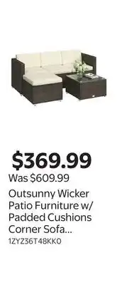 Walmart Outsunny Wicker Patio Furniture w/ Padded Cushions Corner Sofa Sets, White offer