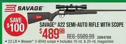 Cabela's SAVAGE A22 SEMI-AUTO RIFLE WITH SCOPE offer
