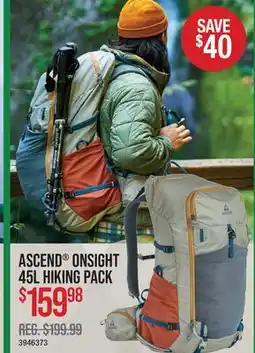 Cabela's ASCEND ONSIGHT 45L HIKING PACK offer