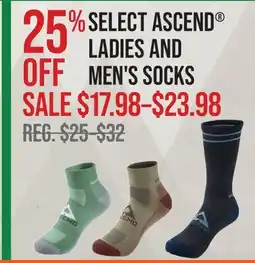 Cabela's SELECT ASCEND LADIES AND MEN'S SOCKS offer