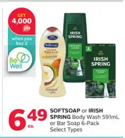 Rexall SOFTSOAP or IRISH SPRING Body Wash 591mL or Bar Soap 6-Pack offer